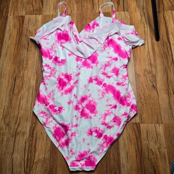 Tie-Dye Pink Ruffle One-Piece Swimsuit Womens 3XL Nova Swim NEW - Picture 4 of 5